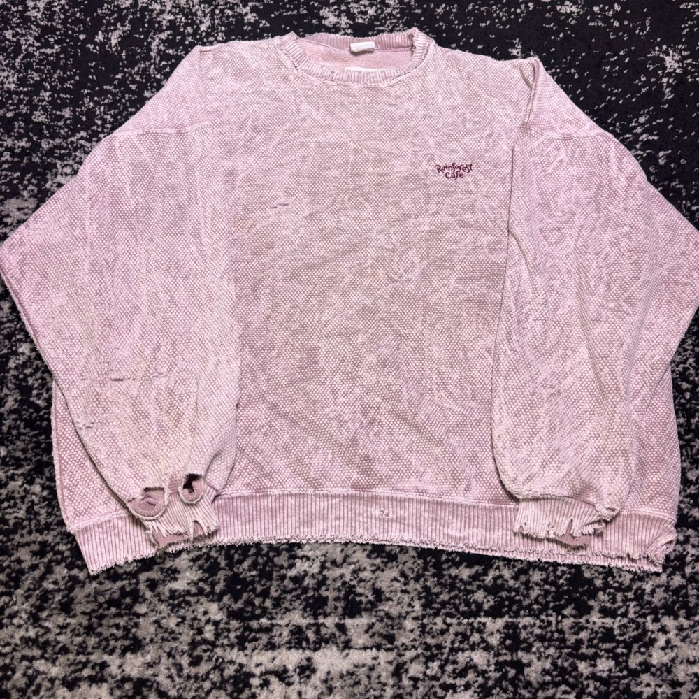 Vintage Rainforest Cafe Pink Acid Wash Distressed Textured Sweatshirt Mens XL